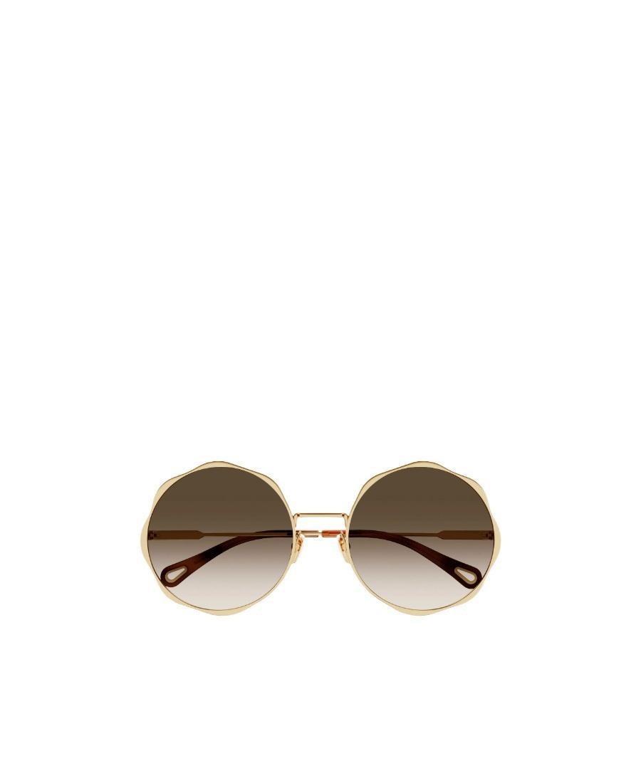 CHLOÉ Engraved-logo Round-frame Sunglasses In Brown Product Image