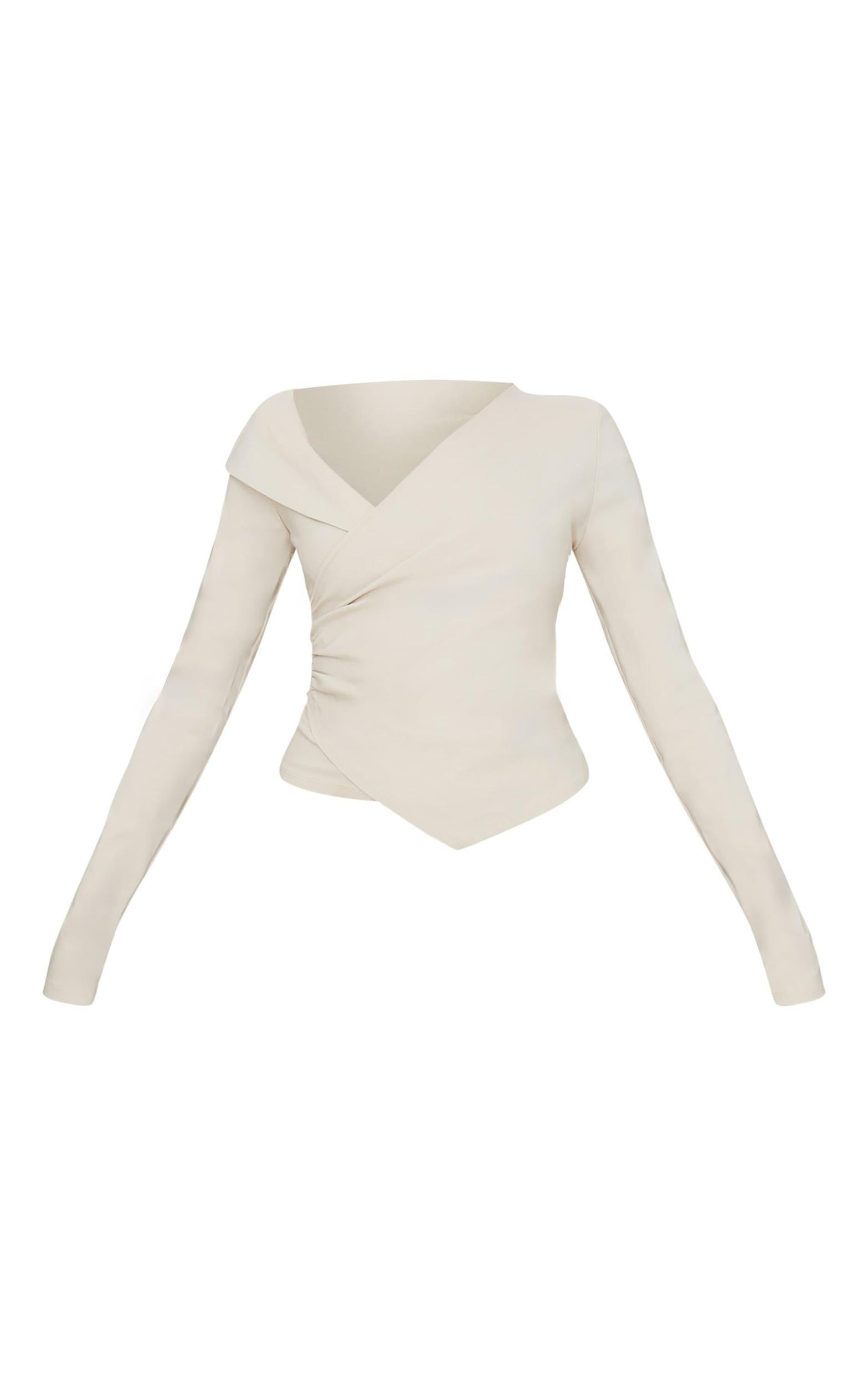Cream Bengaline Asymmetric Ruched Long Top Product Image