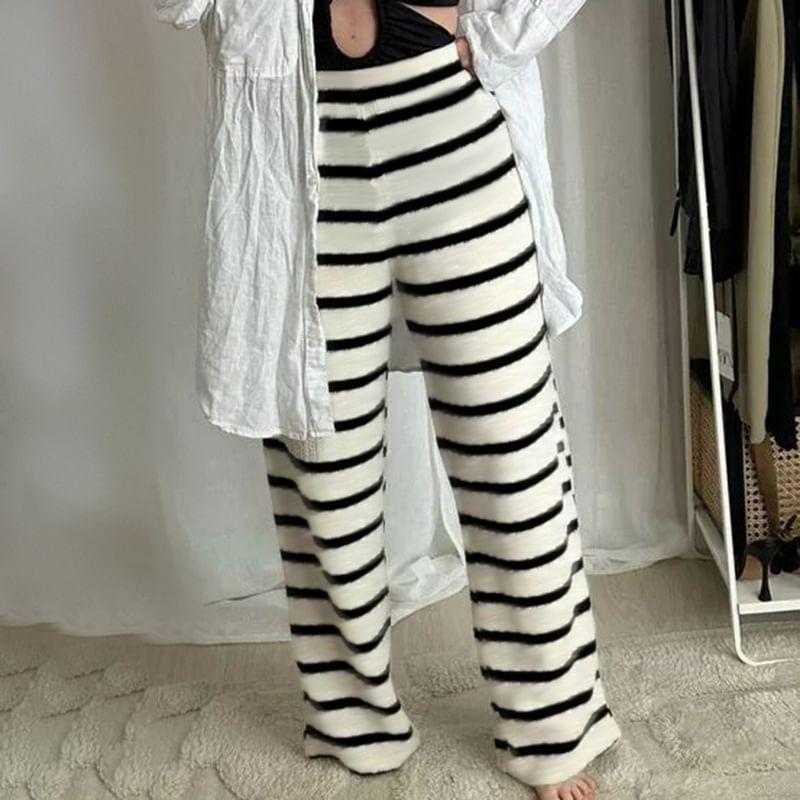 High Rise Striped Straight-Fit Wide-Leg Pants Product Image