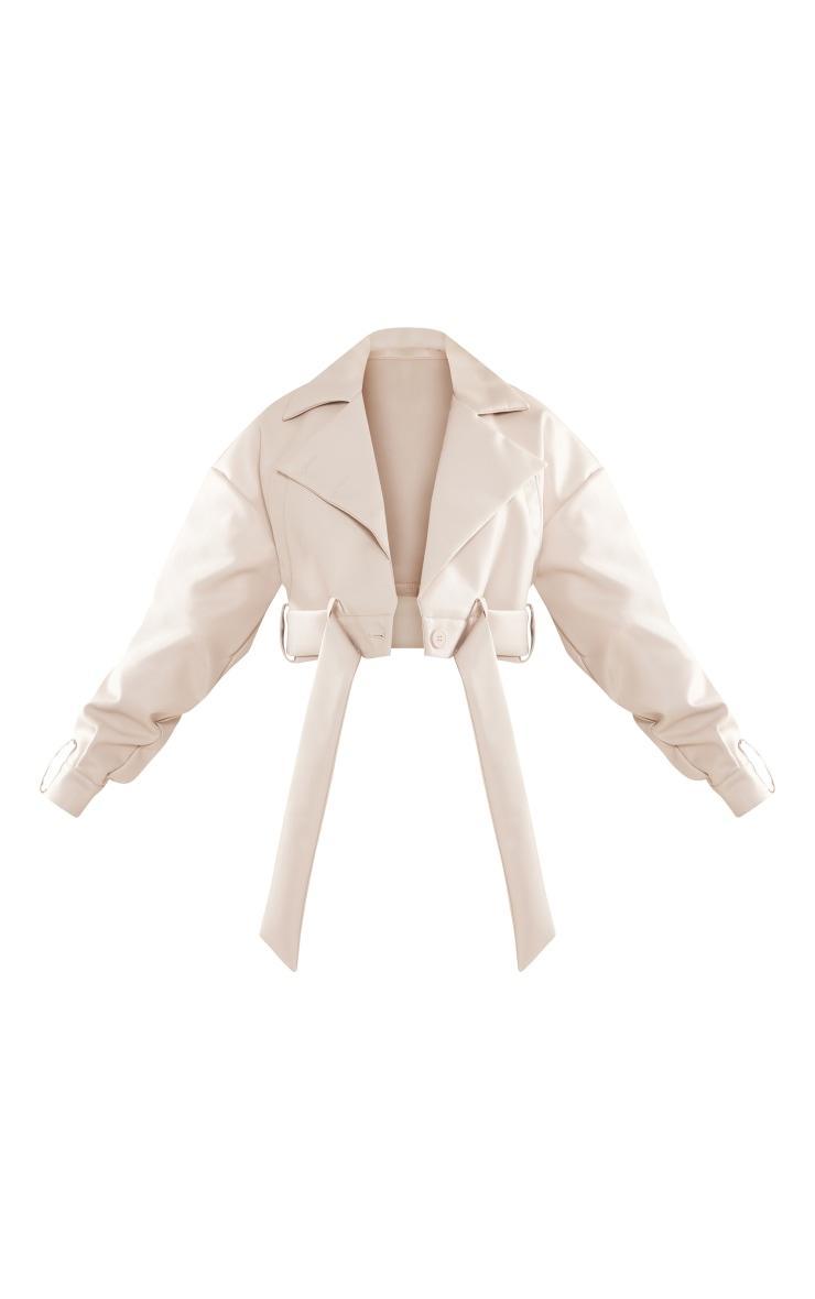 Stone Oversized Belted Hem Cropped Biker Jacket Product Image