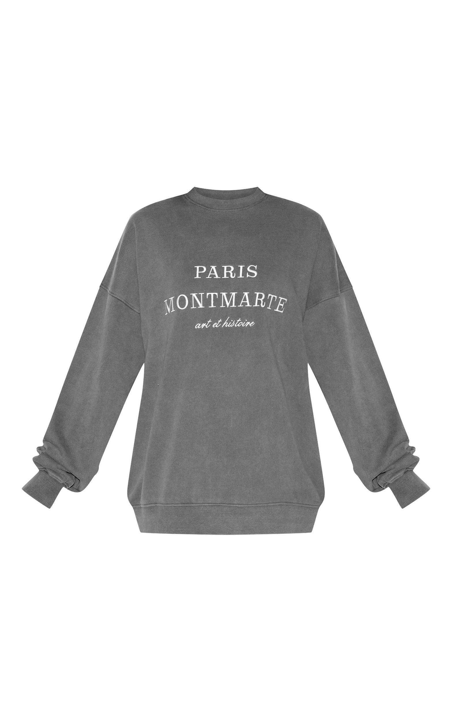 Charcoal Washed Paris Montmarte Print Oversized Sweatshirt Product Image