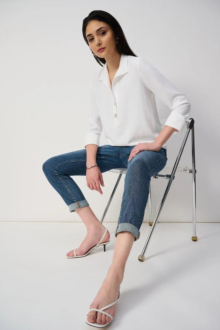 Slim Fit Cropped Jeans With Rolled Hem Product Image