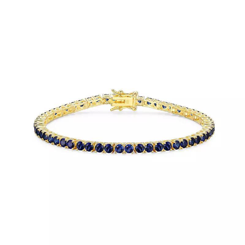 18k Gold over Silver Birthstone Tennis Bracelet, Women's, Size: 7.25", Cr Blue Blue Sept Product Image