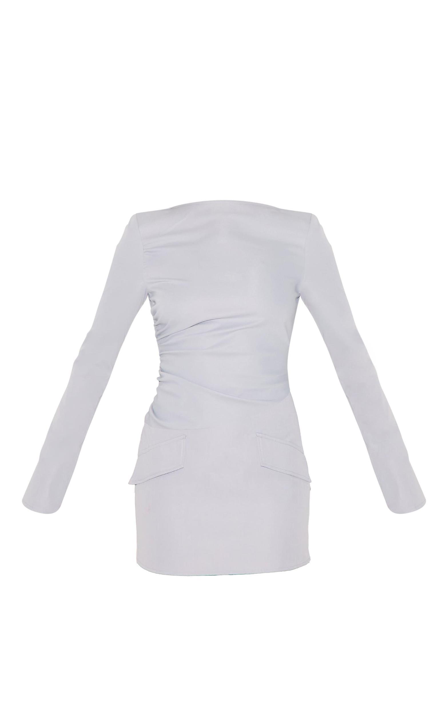 Grey Tailored Woven Ruched Detail Long Sleeve Bodycon Dress Product Image