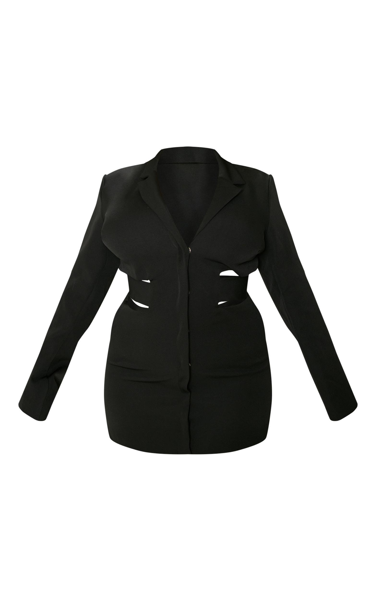 Plus Black Woven Cut Out Tie Back Blazer Dress Product Image