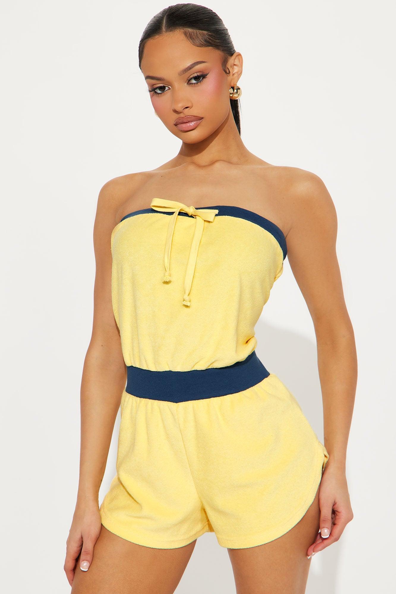 Sporty Terry Cloth Romper - Yellow/combo Product Image