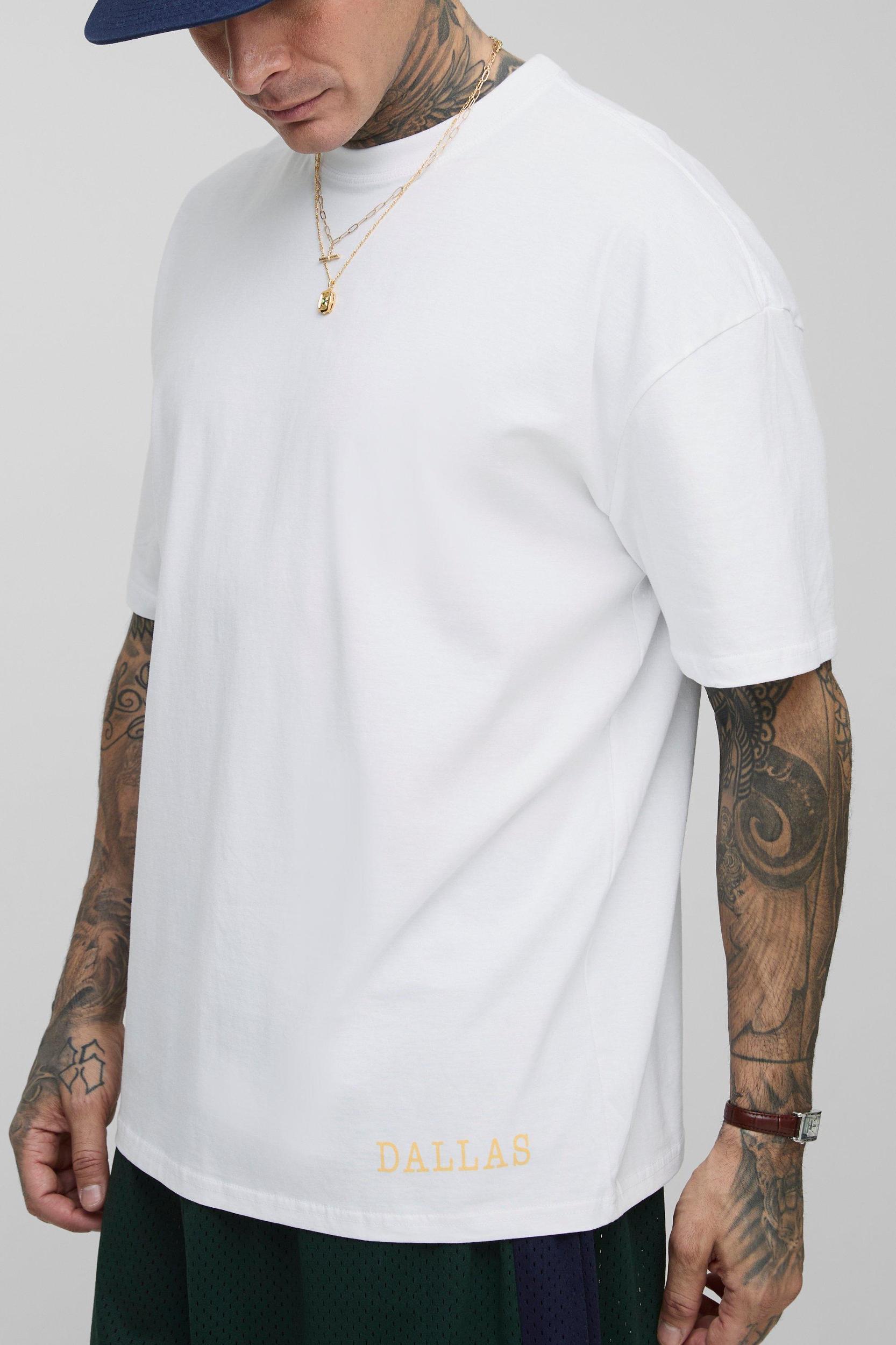 Tall Oversized Western Dallas Texas Landscape Print T-Shirt | boohooMAN USA Product Image