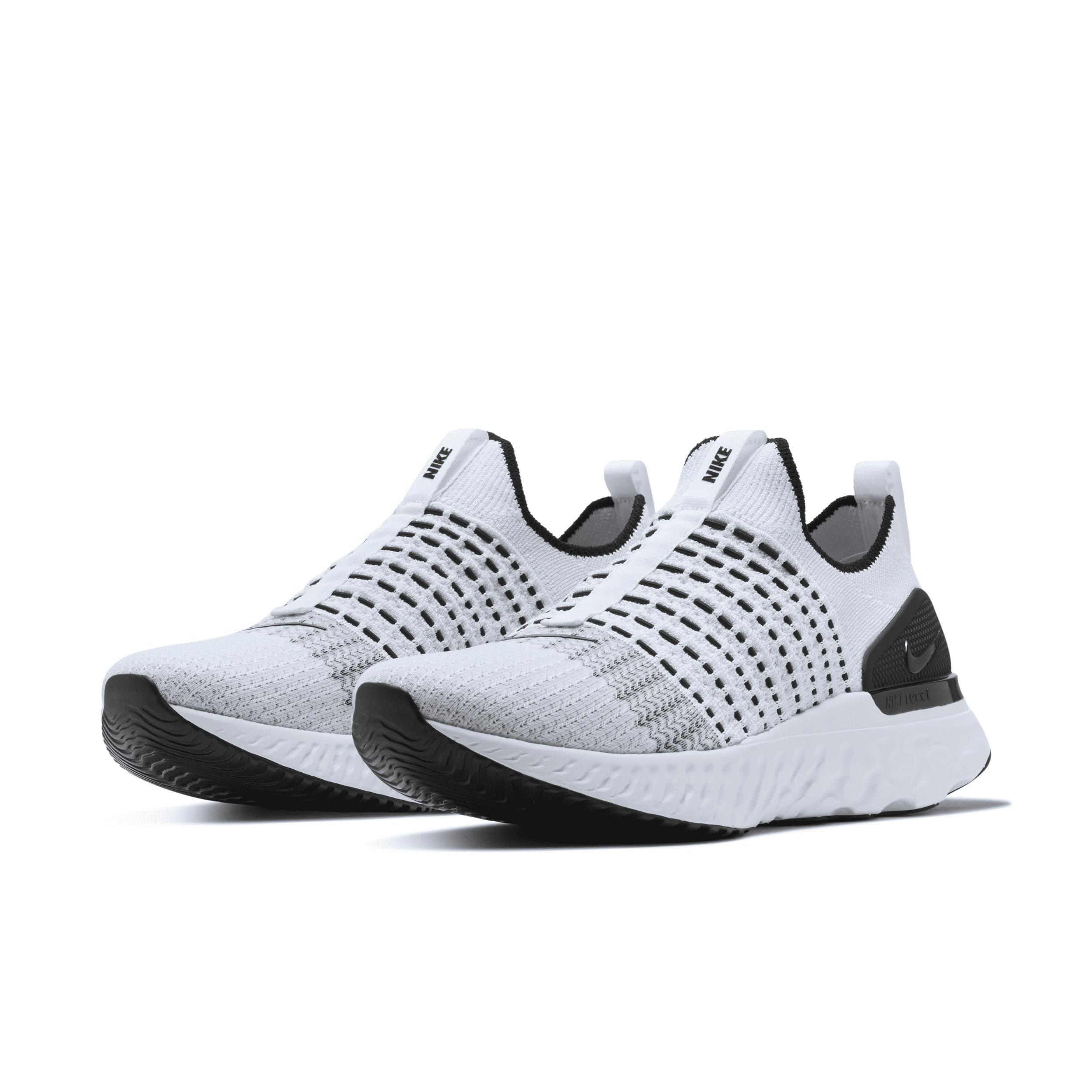 Nike Mens React Phantom Run Flyknit 2 Running Shoes in True White/Black/Pure Platinum Product Image