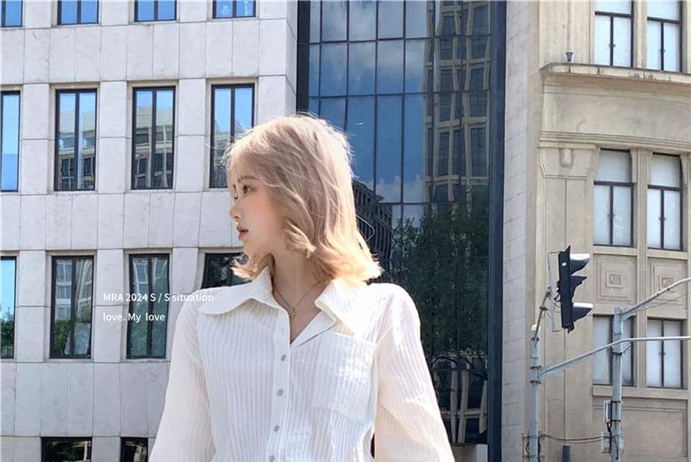 Plain Button-Up Mini Shirtdress Product Image
