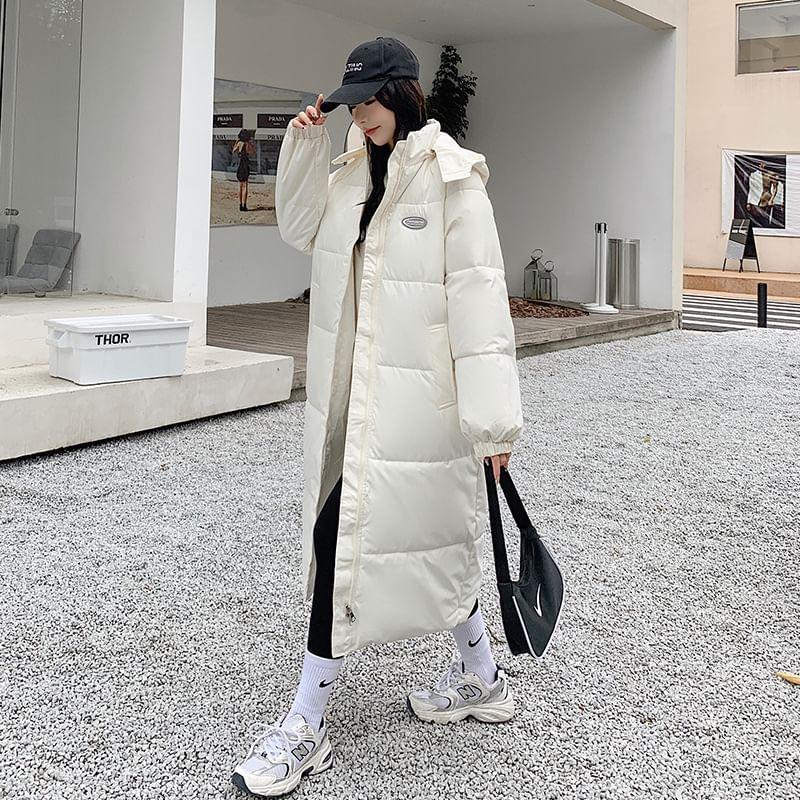Plain Hooded Midi Zip Puffer Jacket Product Image