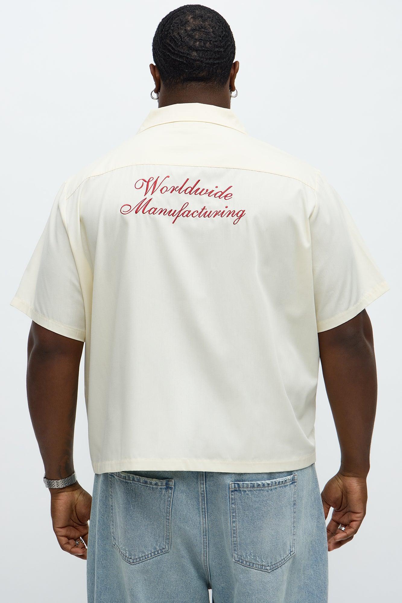 Cropped Worldwide Manufacturing Button Up Shirt - Cream Male Product Image