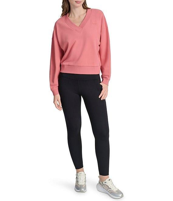 DKNY Sport by Donna Karan Deep V-Neck Embodied Logo Long Sleeve Sweatshirt Product Image