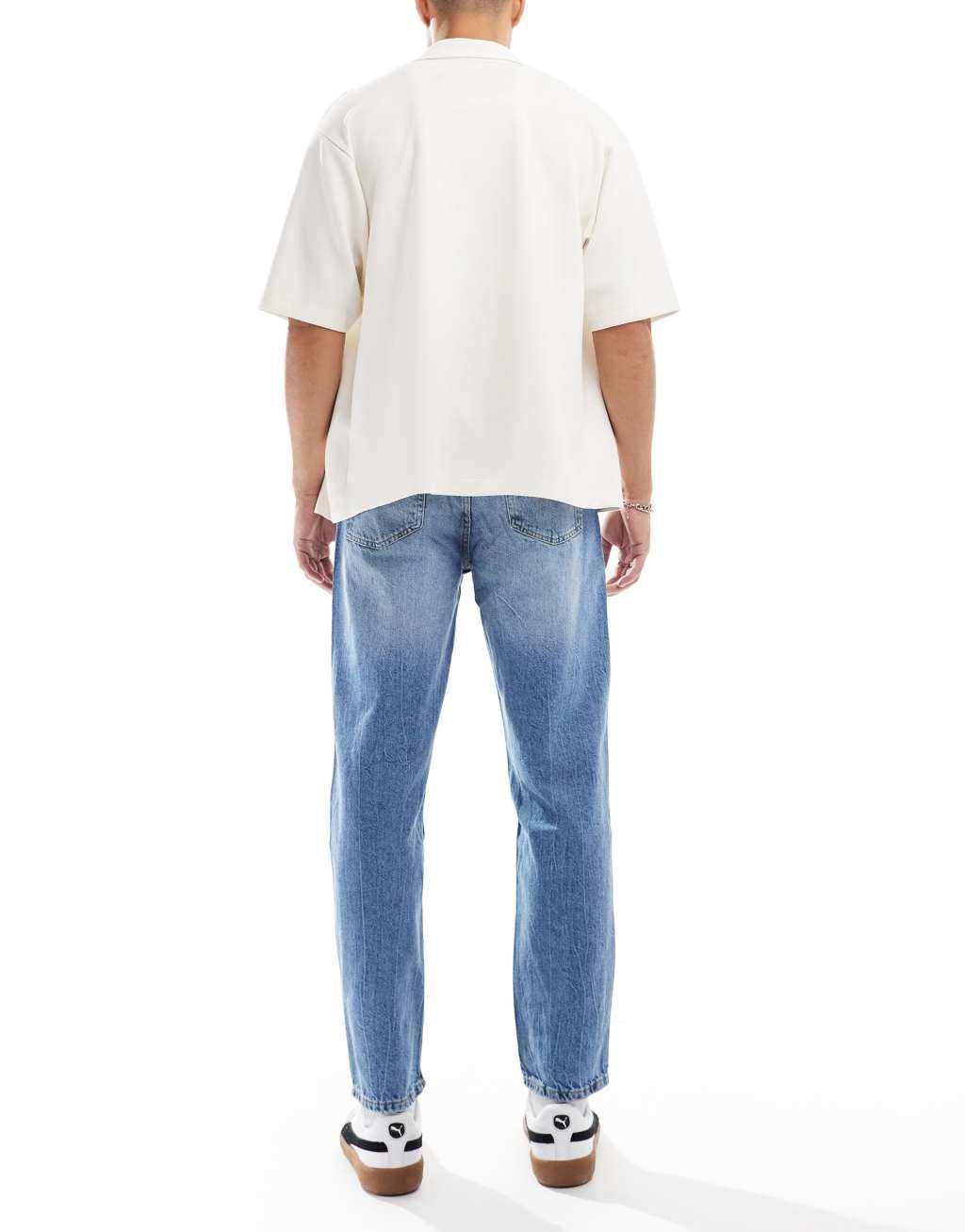Bershka straight vintage jeans in mid blue  Product Image
