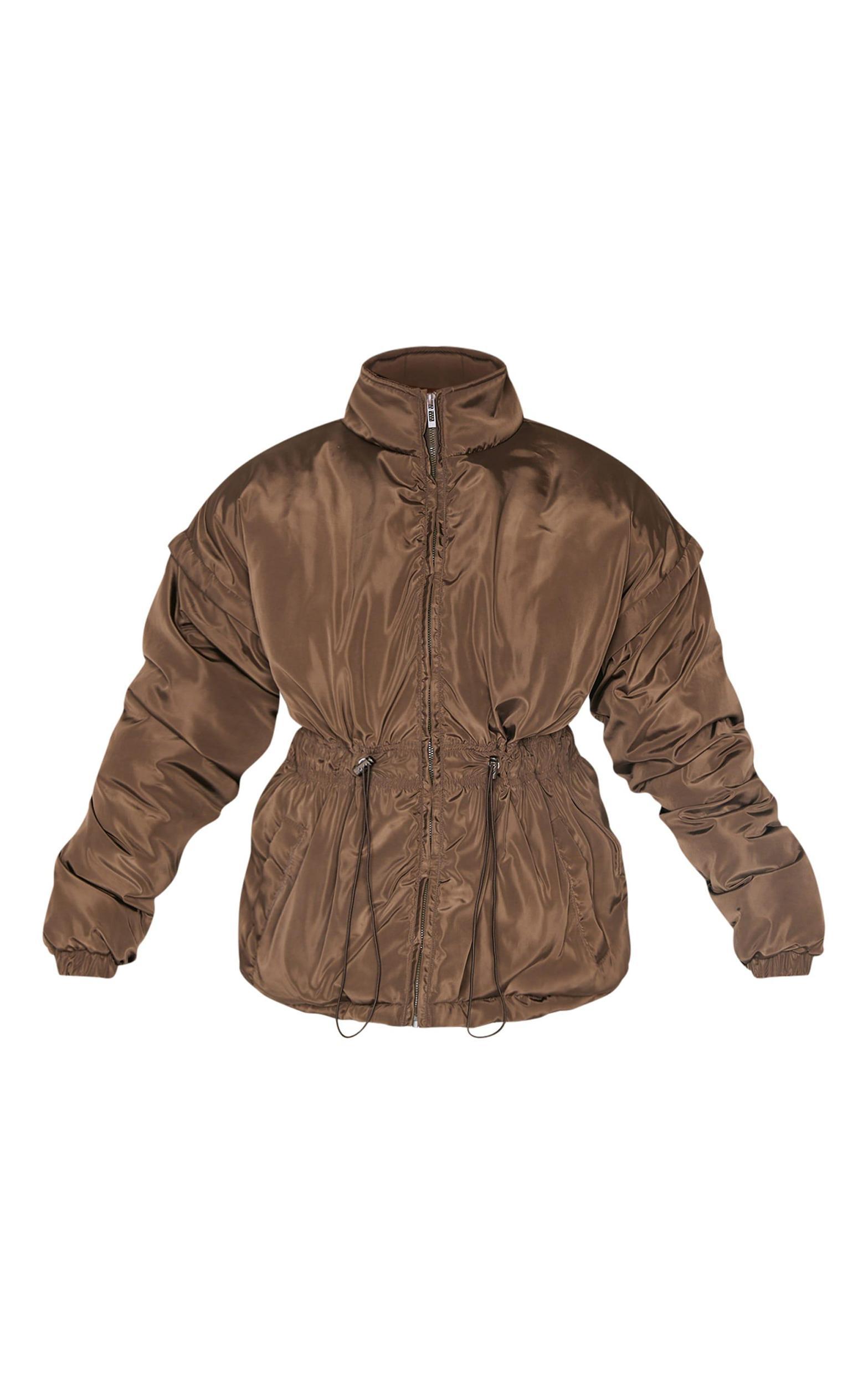  Olive Cinched Waist Padded Jacket Product Image