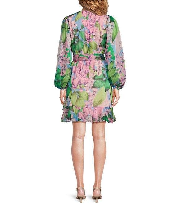 Alex Marie Laurel Wisteria Long Sleeve Surplice V-Neck A-Line Dress Product Image