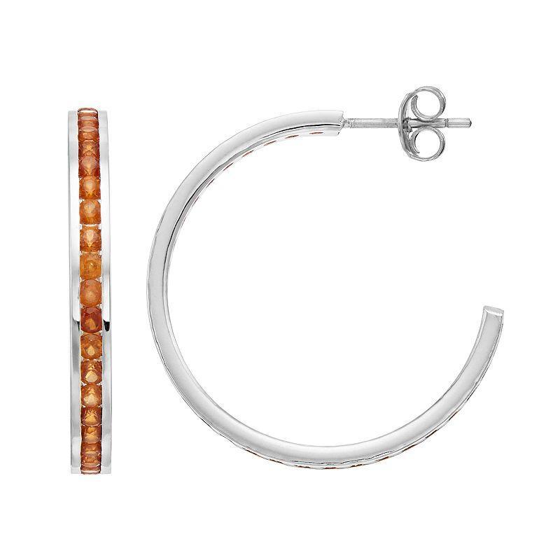 Traditions Jewelry Company Sterling Silver Channel-Set Brown Topaz Birthstone Hoop Earrings, Women's Product Image
