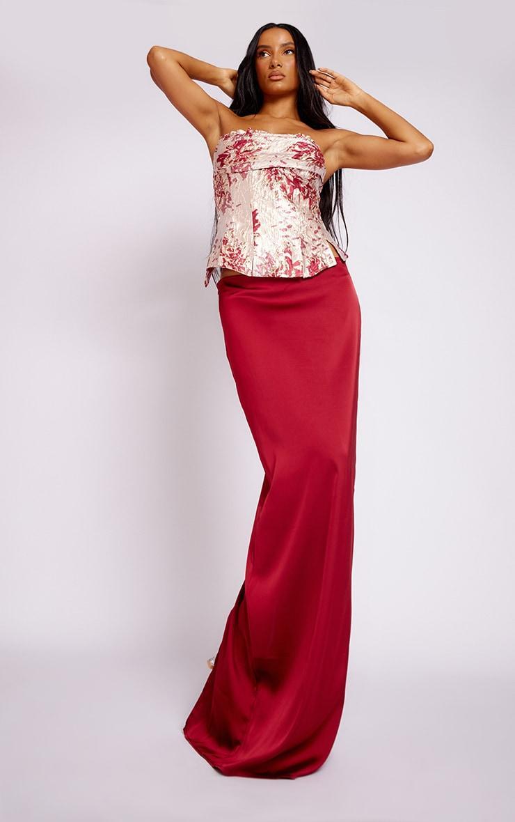 Silver Woven Jacquard Ruched Bust Spilt Hem Corset Product Image