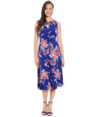 London Times Womens Floral-Print Fit & Flare Dress Product Image