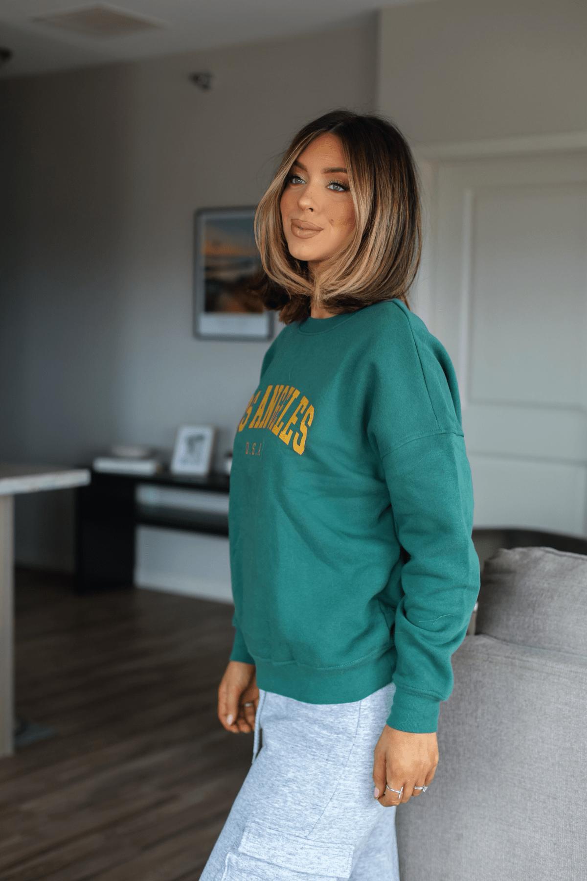 Hunter Green Los Angeles Graphic Pullover - FINAL SALE Product Image