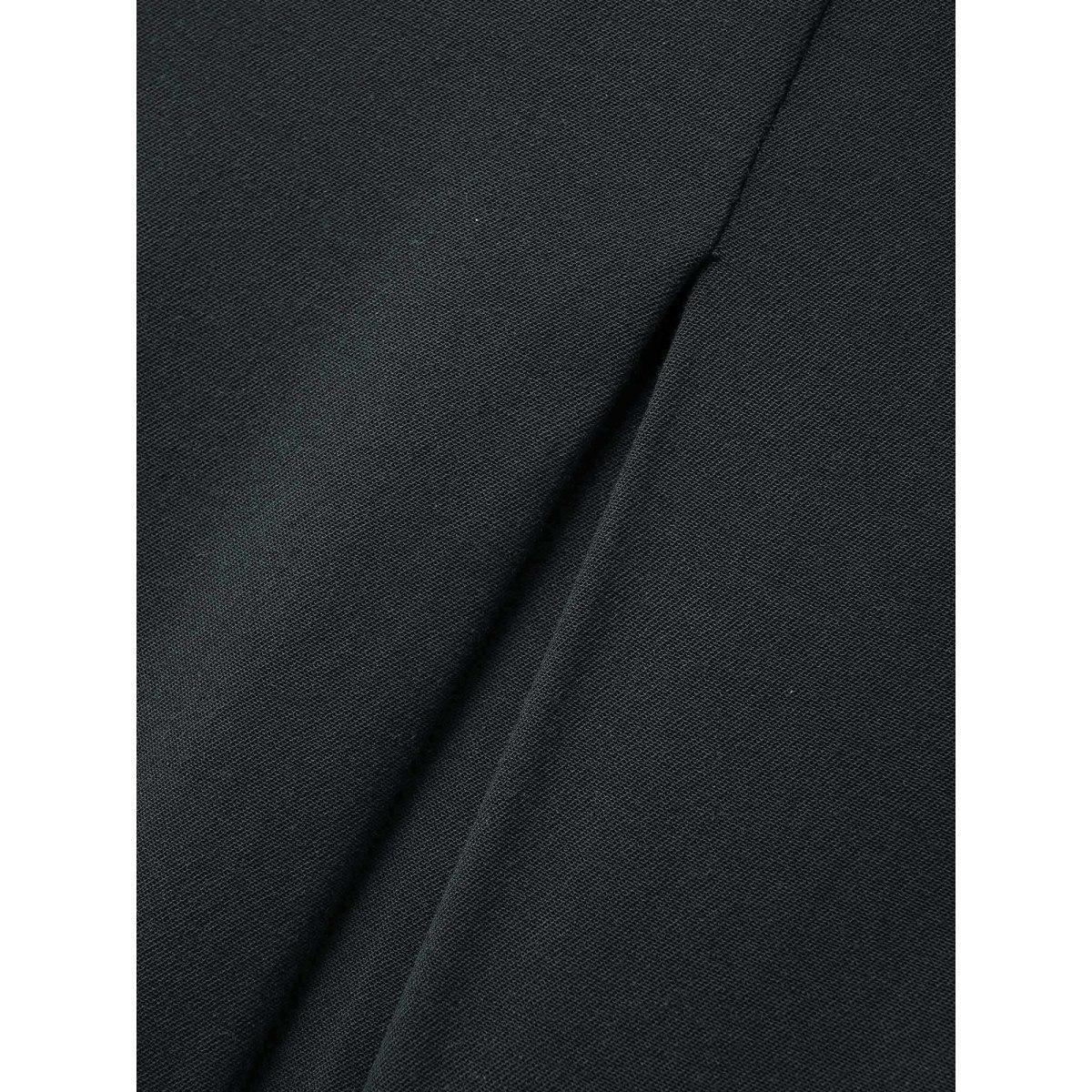 Plus Size Stretch Woven Button Pleated Midi Dress Black Women At the Office Pleated Round Neck Long Sleeve Curvy BloomChic 22-24/3X Product Image