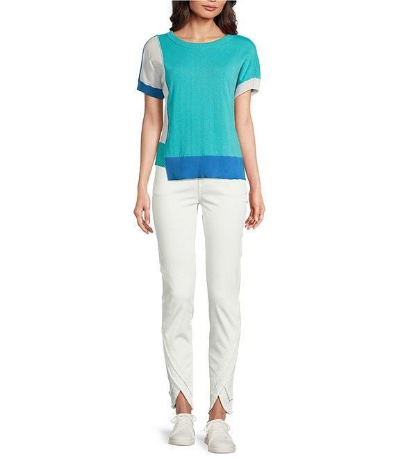 APNY Knit Color Block Crew Neck Short Sleeve Sweater Product Image