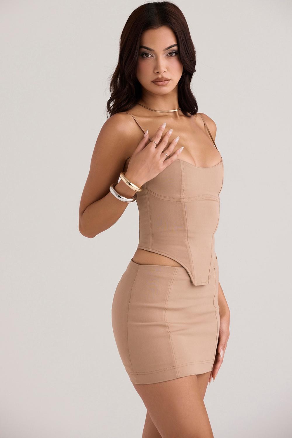 Nisha  beige sculpting mini skirt Product Image