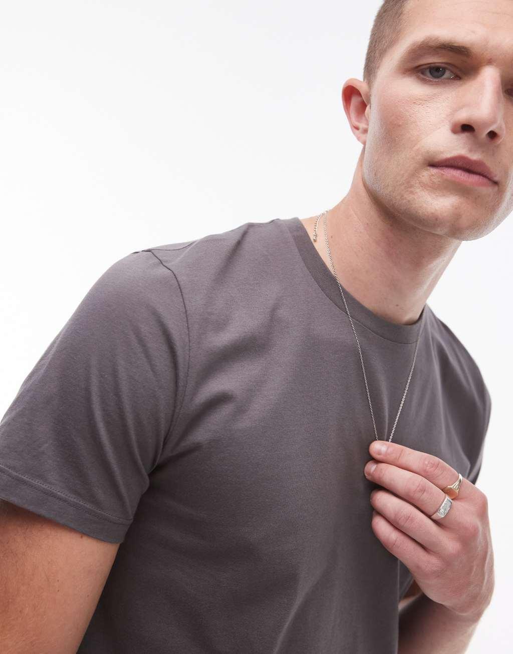 Topman 5 pack regular t-shirt in black, white, navy, charcoal and green Product Image