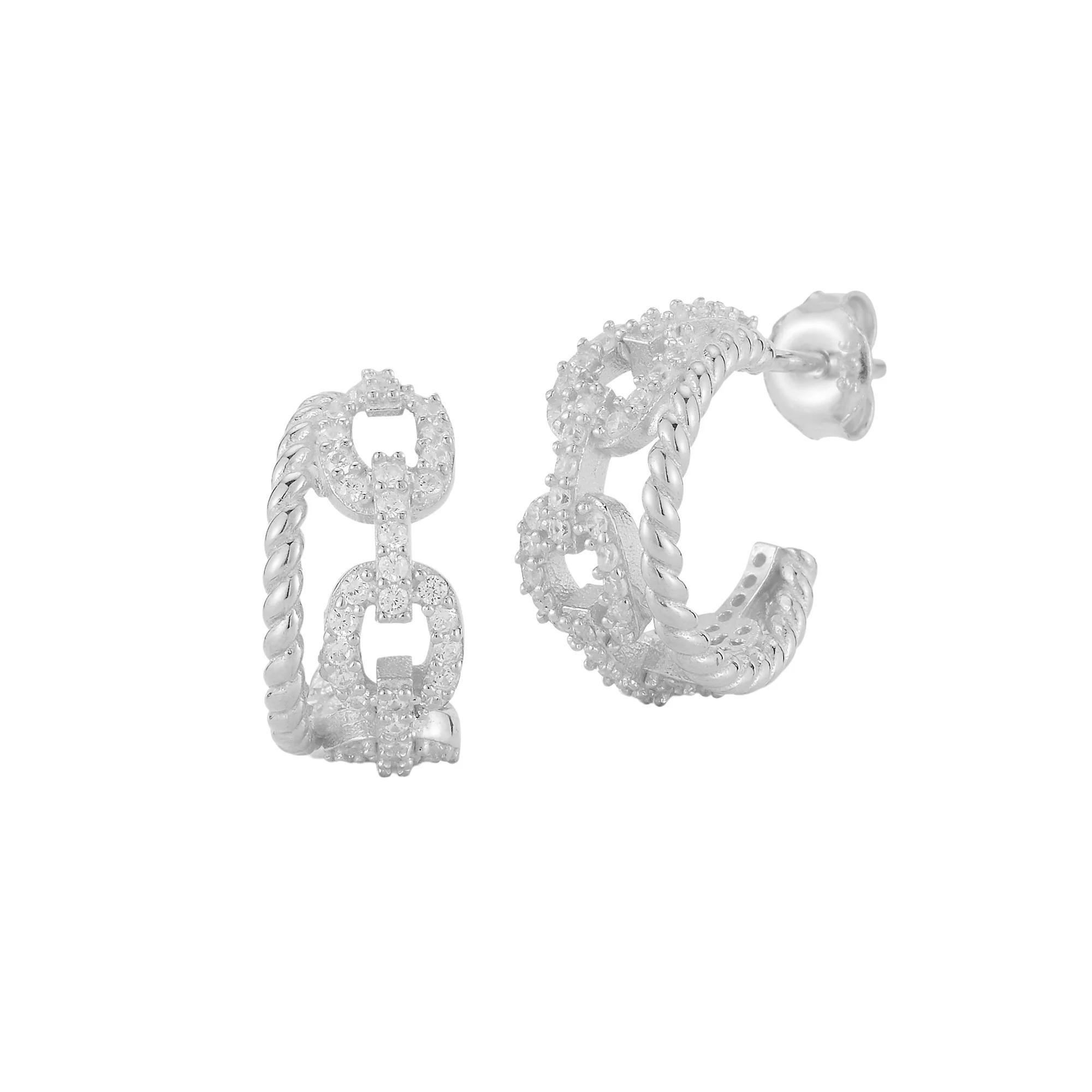 Sunkissed Sterling Cubic Zirconia Double Ring Huggie Hoop Earrings, Women's, Silver Tone Product Image