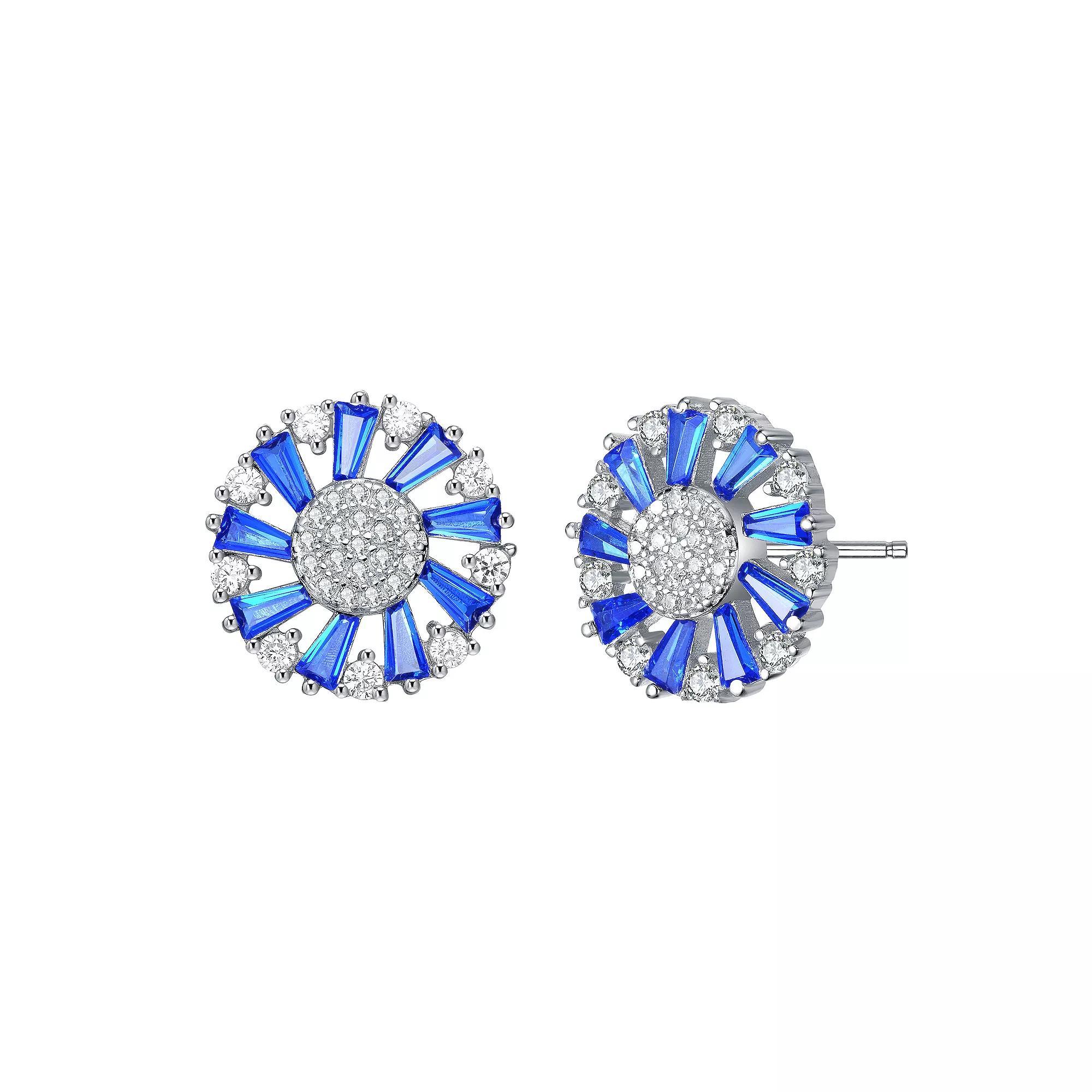Sterling Silver Blue & White Cubic Zirconia Wreath Stud Earrings, Womens Product Image