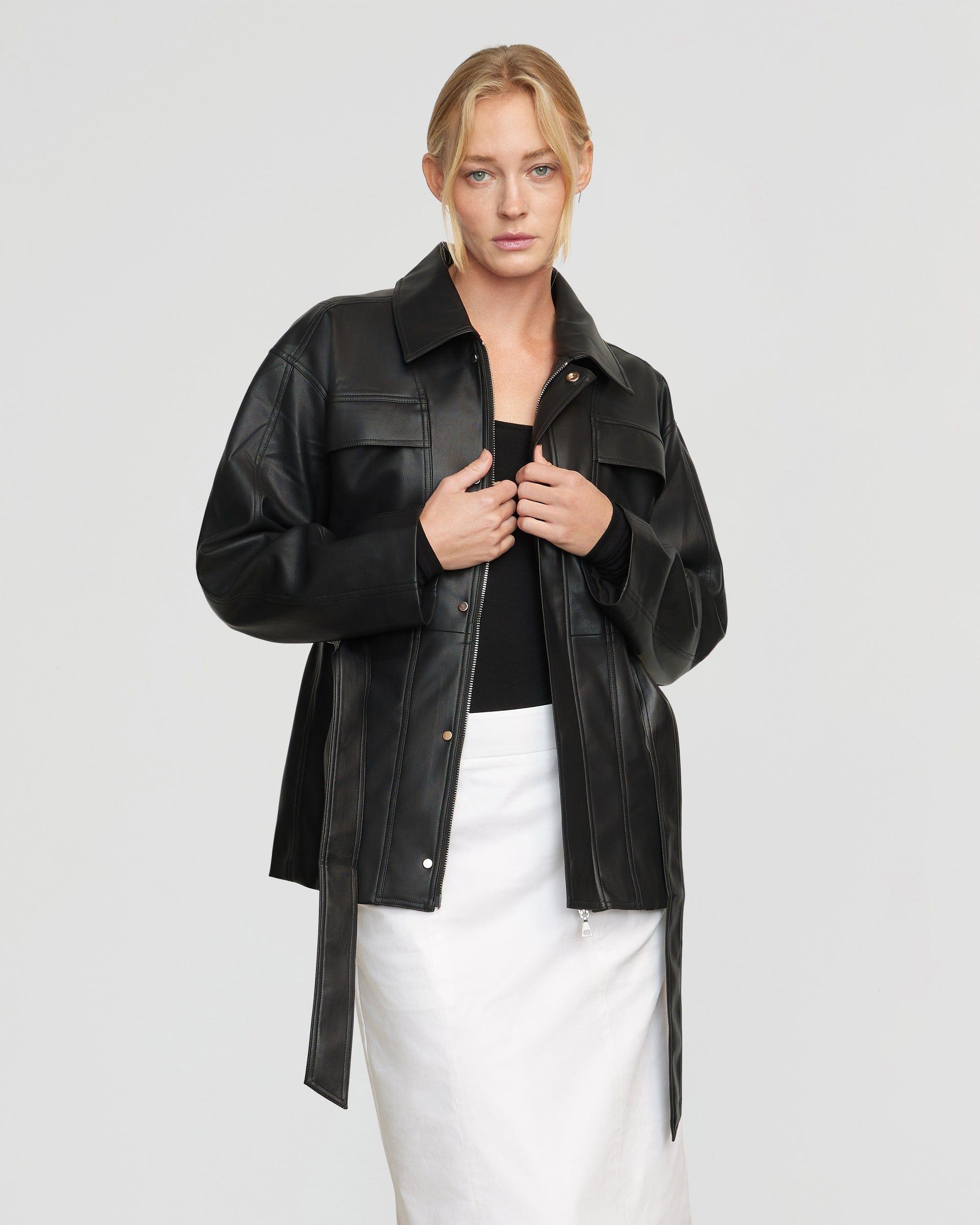 Kaden Tie-Waist Vegan Leather Jacket Product Image