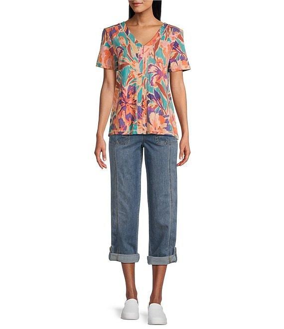 Westbound Brushstroke Blossom Floral Short Sleeve V-Neck Top Product Image