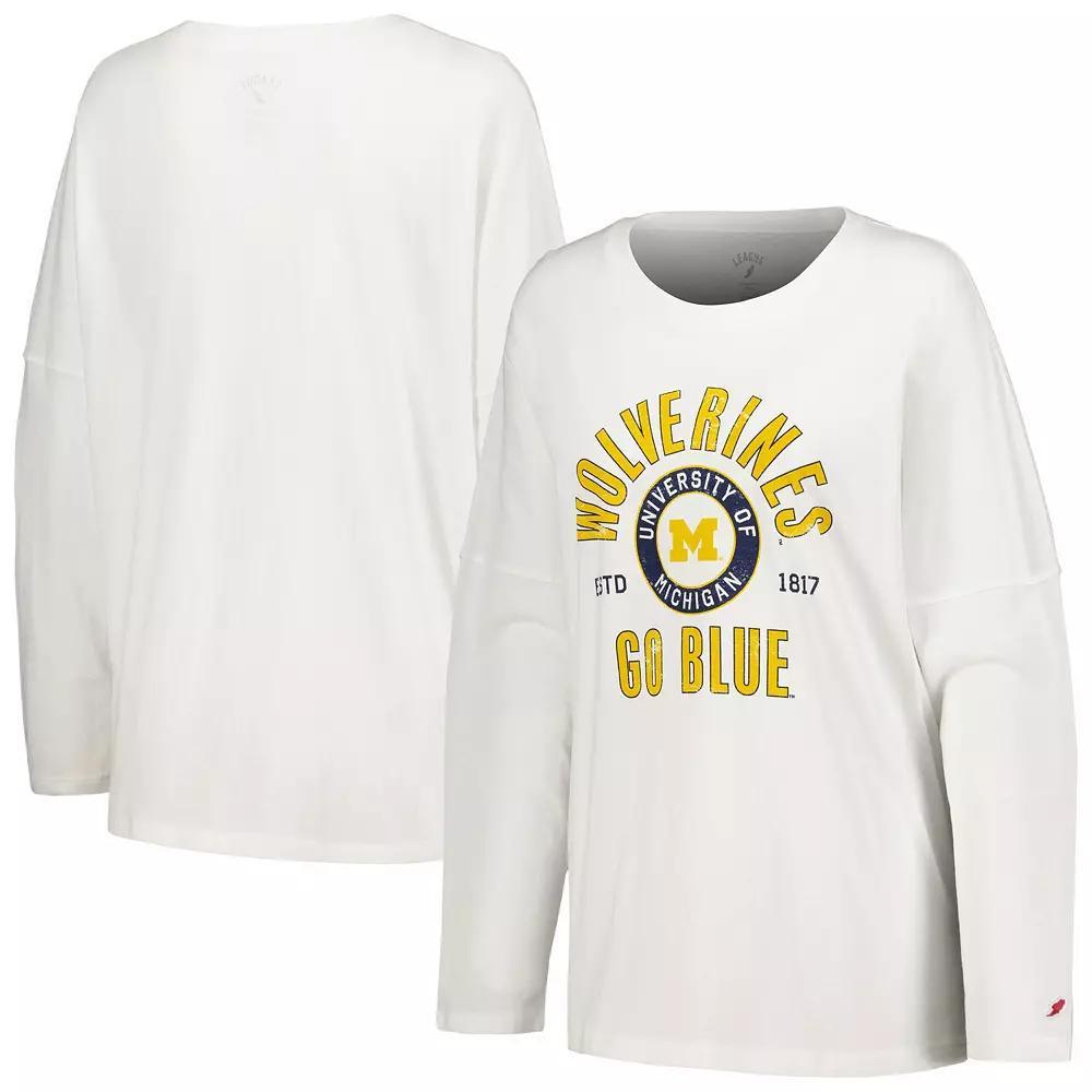 Women's League Collegiate Wear White Michigan Wolverines Clothesline Oversized Long Sleeve T-Shirt, Size: Medium Product Image