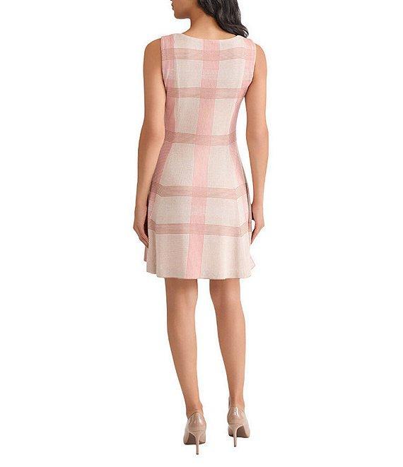 MISOOK Multi-Color Plaid Knit Boat Neck Sleeveless Fit-And-Flare Dress Product Image