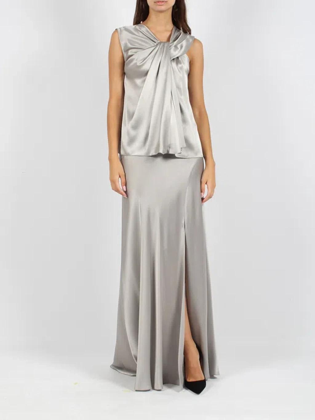ALBERTA FERRETTI Sleeveless Gathered Satin Blouse In Gray Product Image