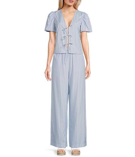 GB Woven Tie-Front Coordinating Stripe Top Product Image