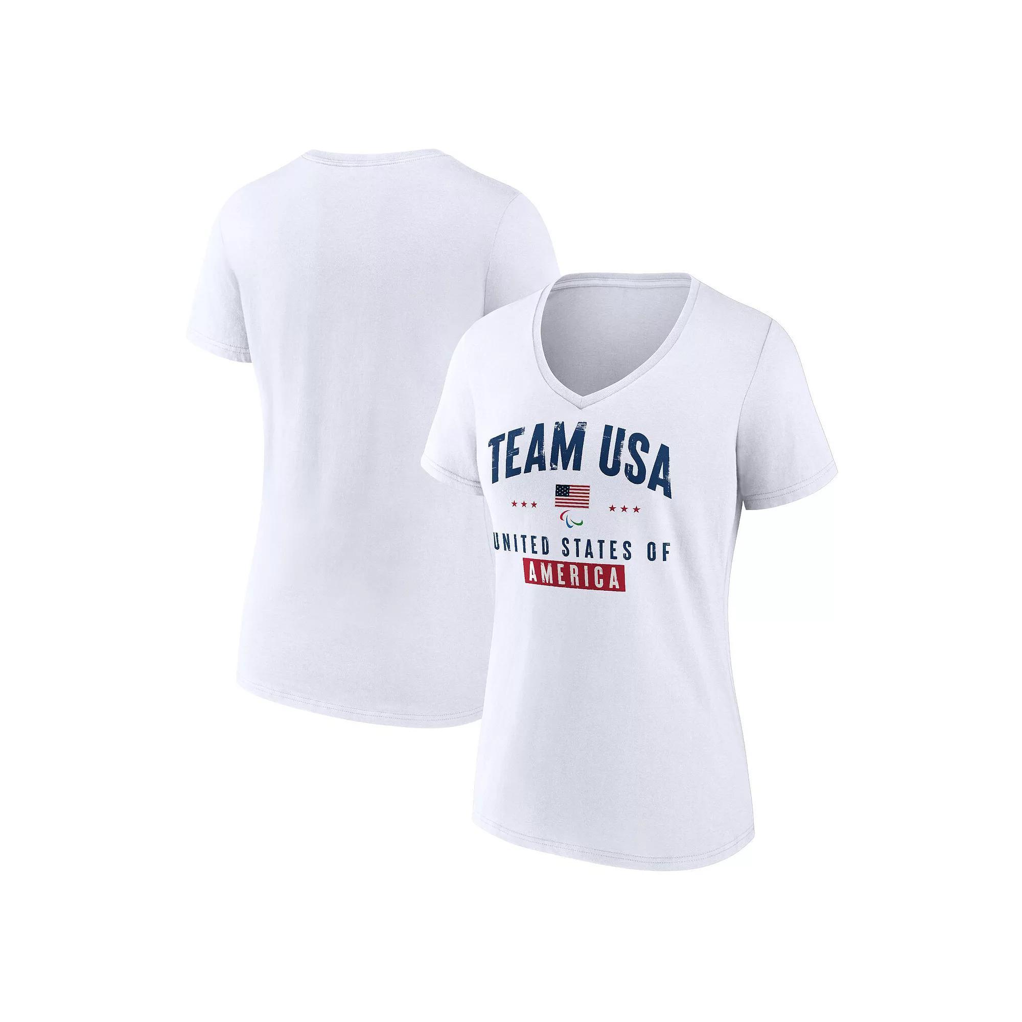 Women's Fanatics Branded White Team USA Paralympics Historic Freedom V-Neck T-Shirt, Size: Small, Usa White Product Image