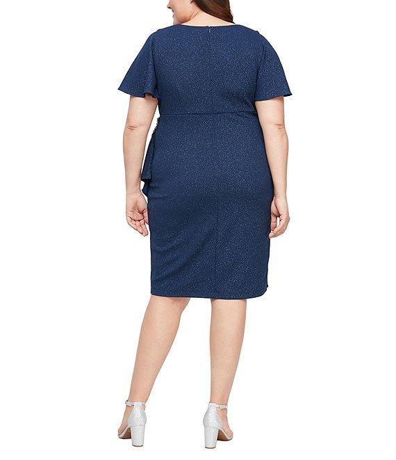 Ignite Evenings Plus Size Short Sleeve Surplice V-Neck Sheath Dress Product Image