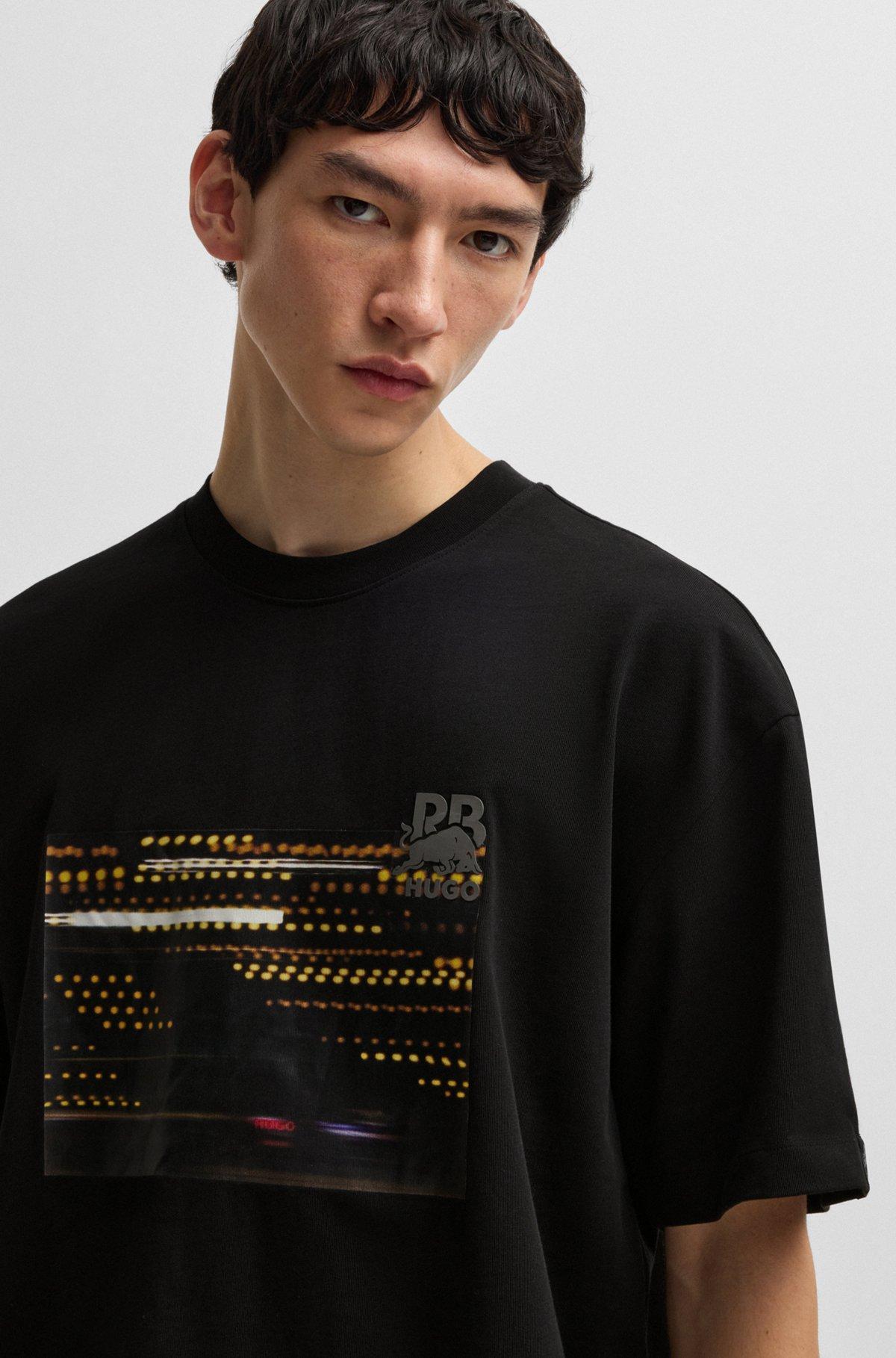HUGO - HUGO x RB cotton-jersey T-shirt with racing print - Black Product Image