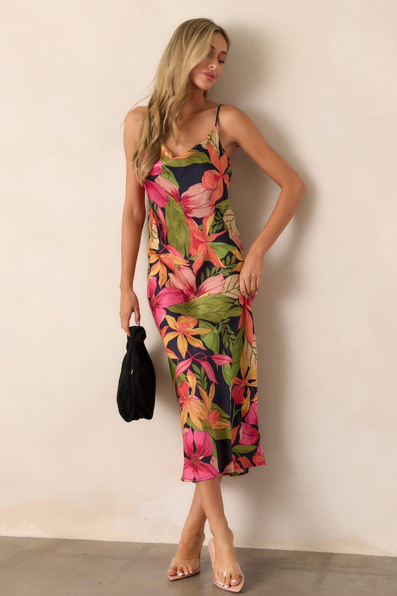 Just A Moment Black Floral Midi Dress Product Image