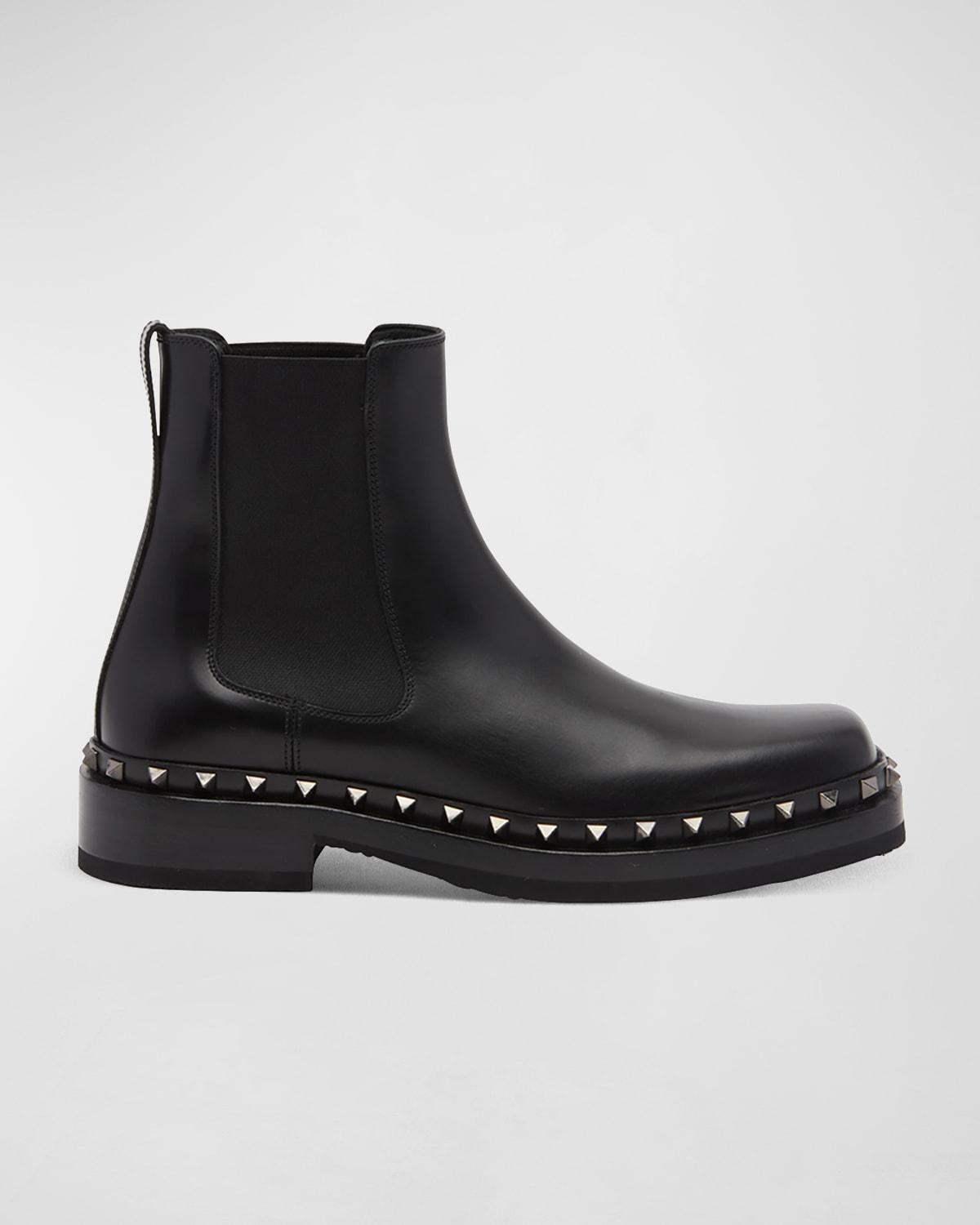 Mens M-Way Rockstud Ankle Boots in Calfskin Leather Product Image