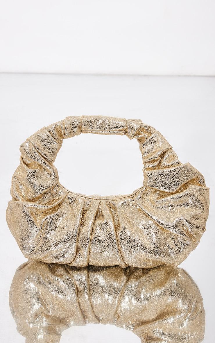Gold Crinkle Pu Ruched Handle Handbag Product Image