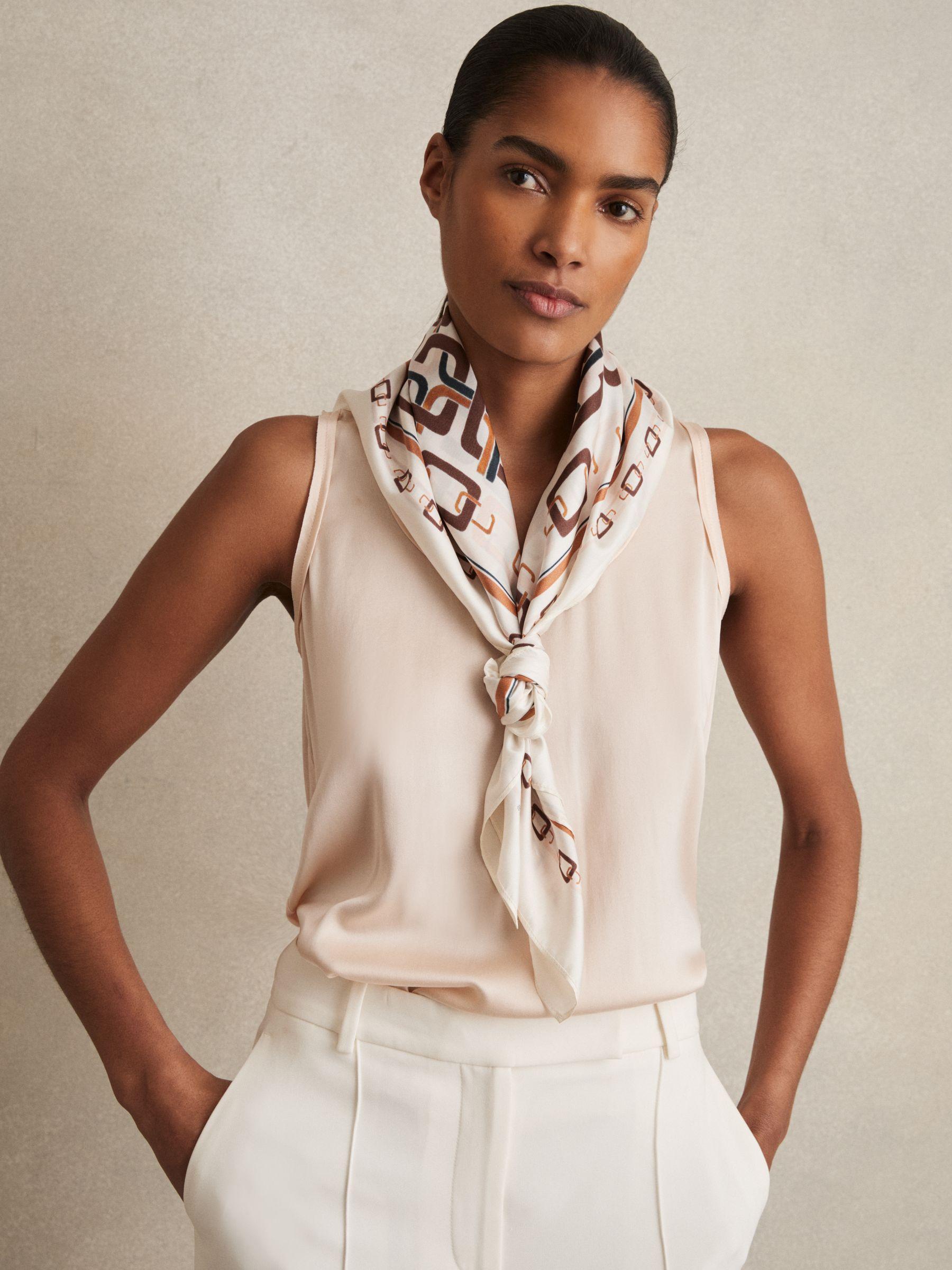 Silk Chain-Print Scarf in Taupe Product Image