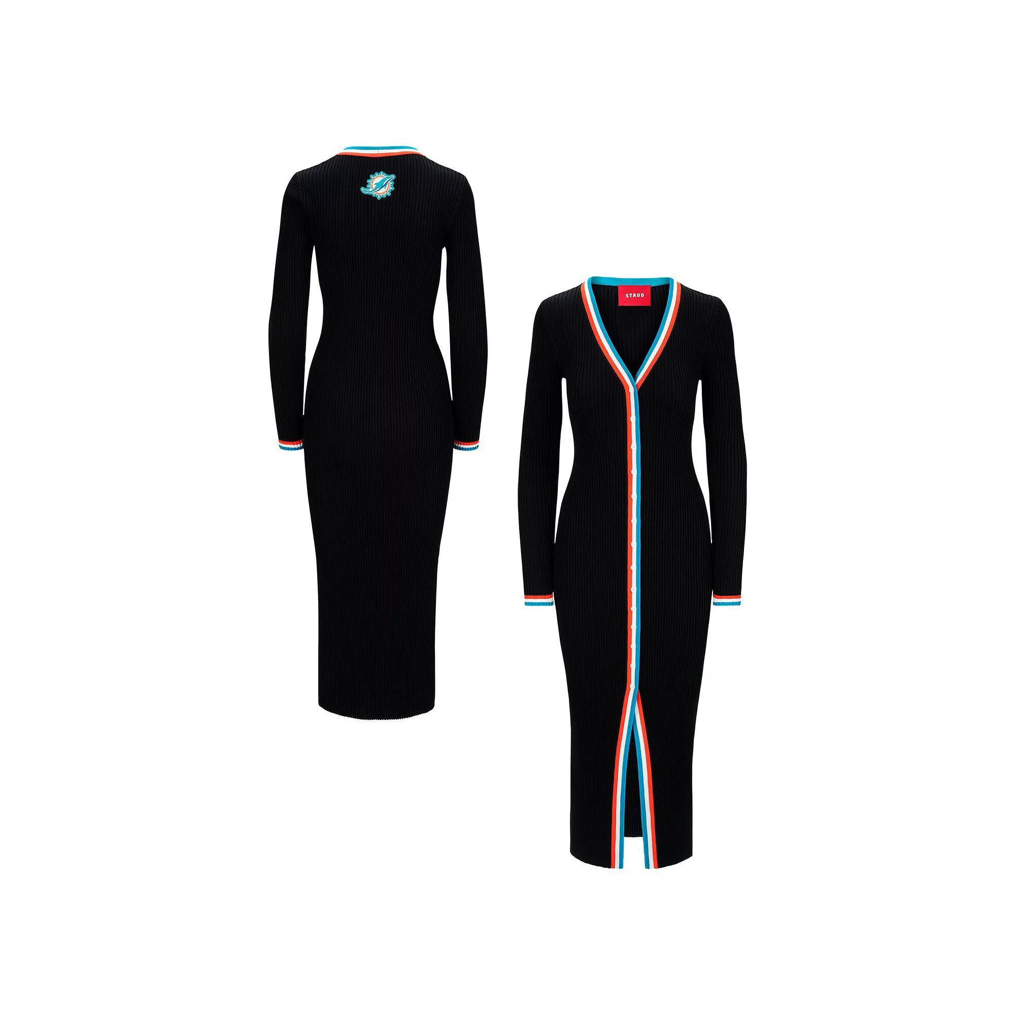 Women's STAUD Black Miami Dolphins Shoko Knit Button-Up V-Neck Sweater Dress, Size: Medium Product Image