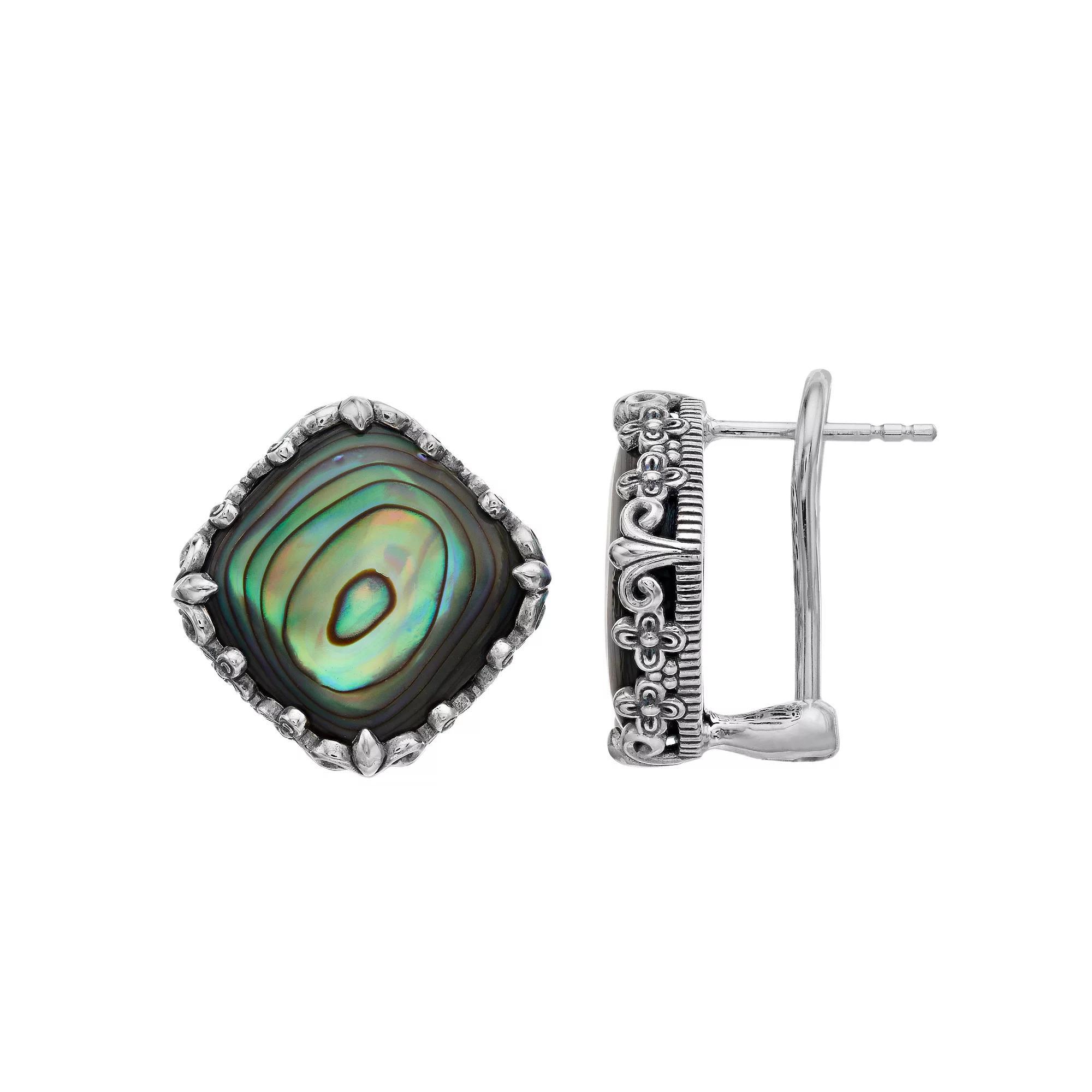 SIRI USA by TJM Sterling Silver Abalone Cushion Omega Earrings, Women's Product Image
