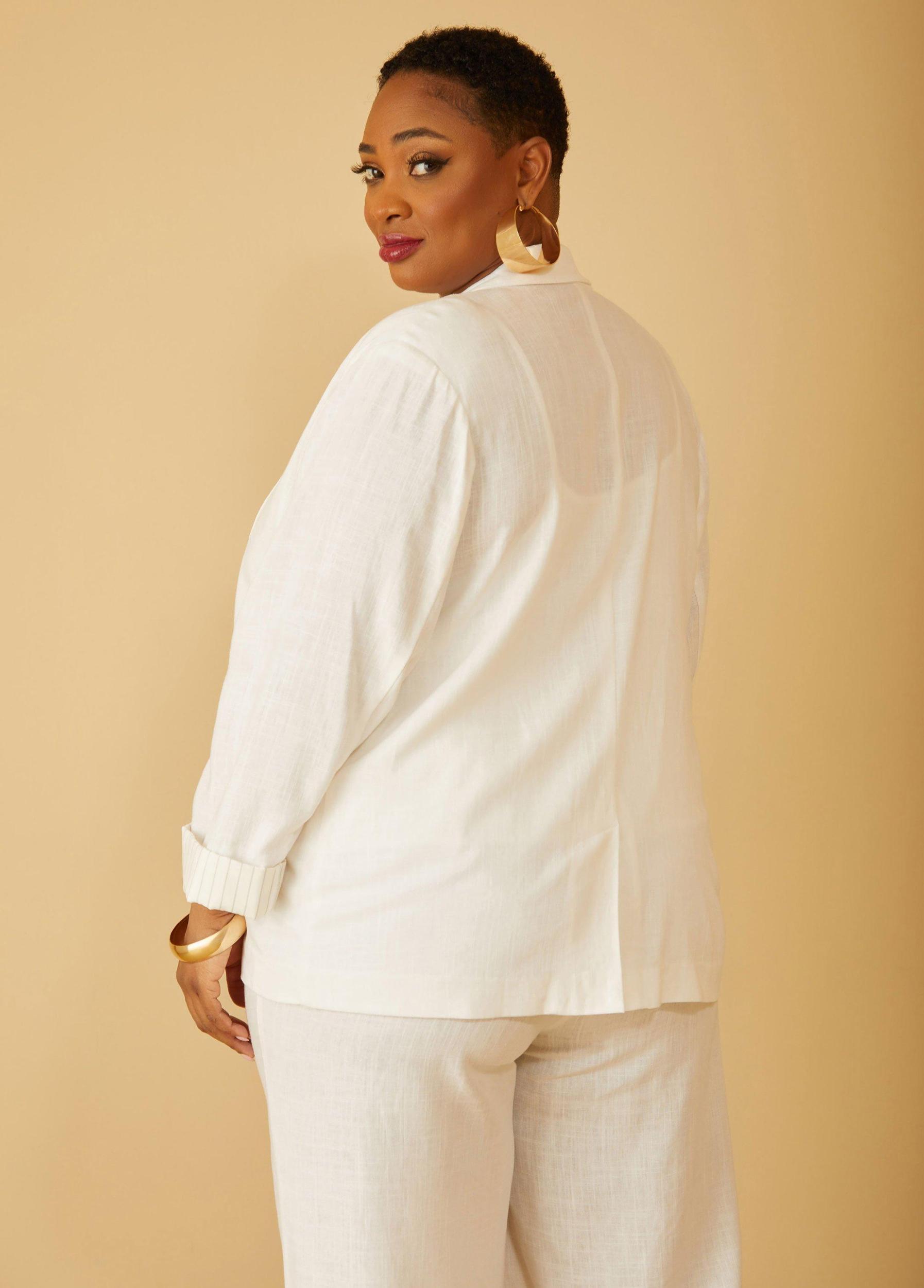 Roll Sleeved Linen Blend Blazer Product Image