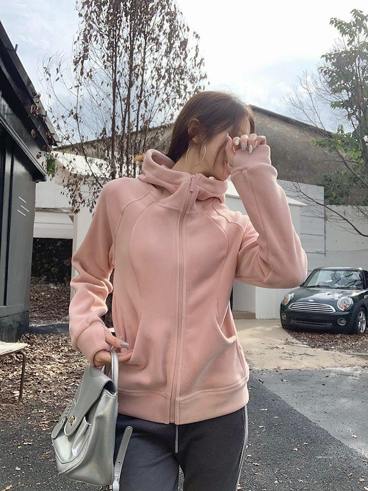 Plain Zip-Up Hoodie Product Image