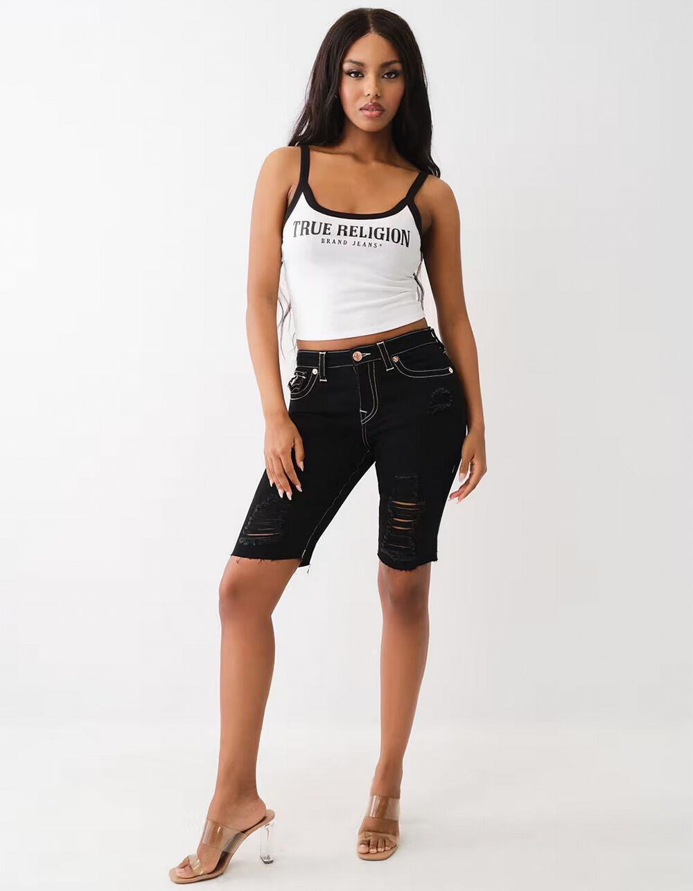 TRUE RELIGION Logo Ringer Womens Baby Tank Top - WHITE Product Image