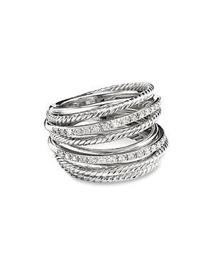 David Yurman Sterling Silver Crossover Wide Ring with Diamonds, 6 Product Image