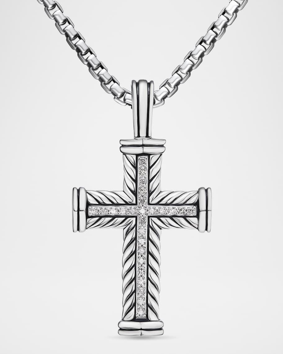 Mens Chevron Cross Enhancer with Diamonds in Silver, 30mm Product Image
