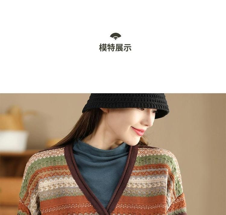 V-Neck Color Block Cardigan Product Image